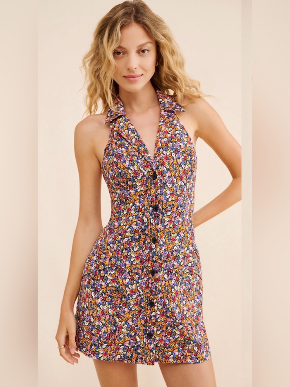Maeve by Anthropologie Amelia Collared Sleeveless Floral Print Mini Dress